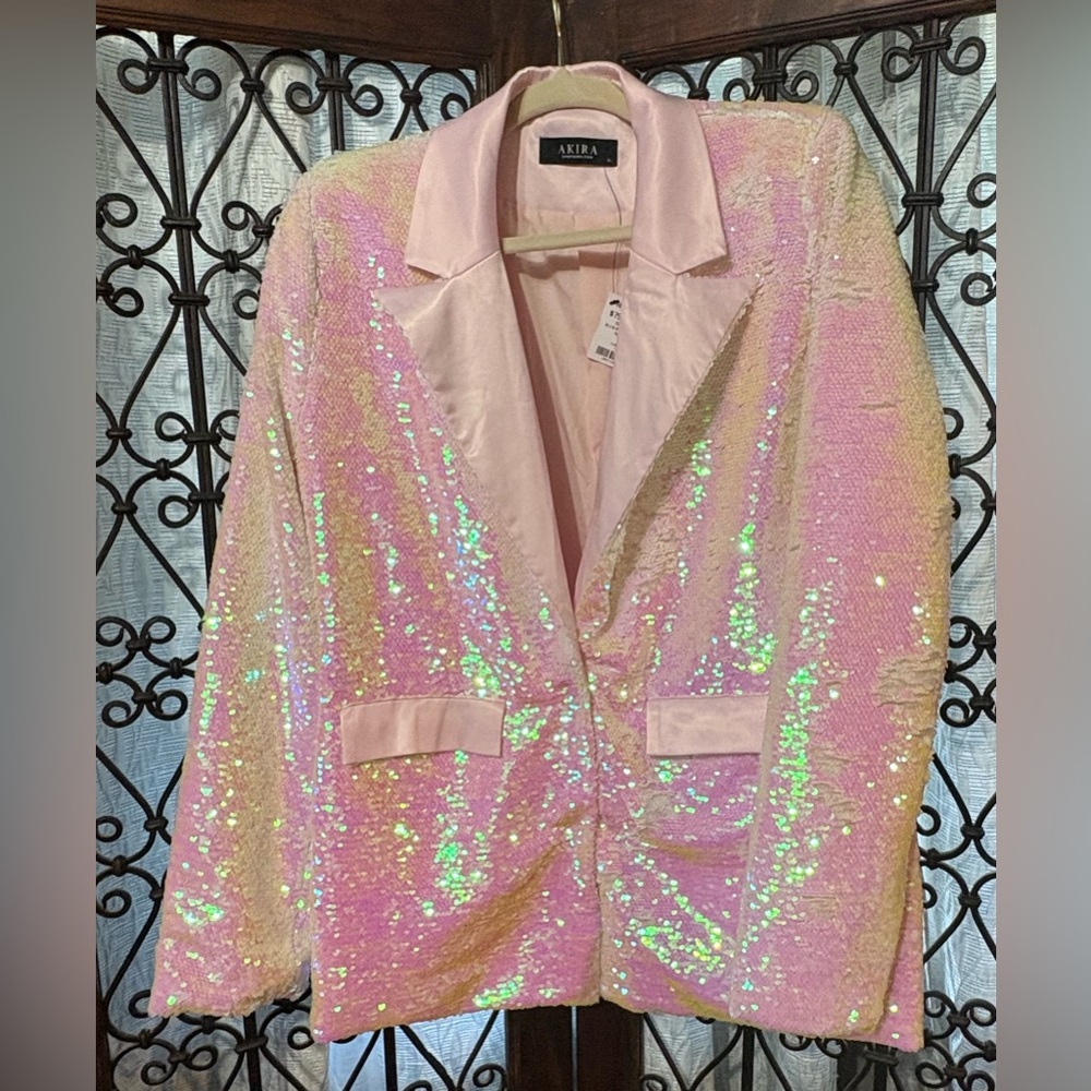 AKIRA Pink Sequin Blazer Jacket